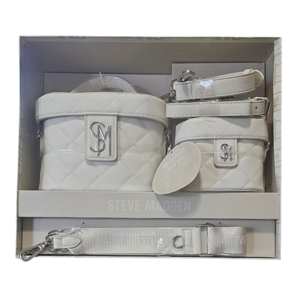 STEVE MADDEN Quilted Cream 2 Bag Set with 3 Interchangeable Straps NIB - Picture 2 of 6